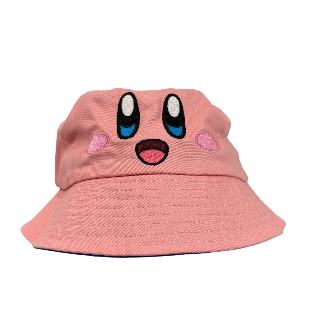 Nintendo Kirby Pink Cotton Bucket Hat Embroidered Face Blue Underbrim OSFM